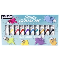 Coffret de 10 tubes de Studio Gouache 20ml tubes + 1 brosse - Pébéo