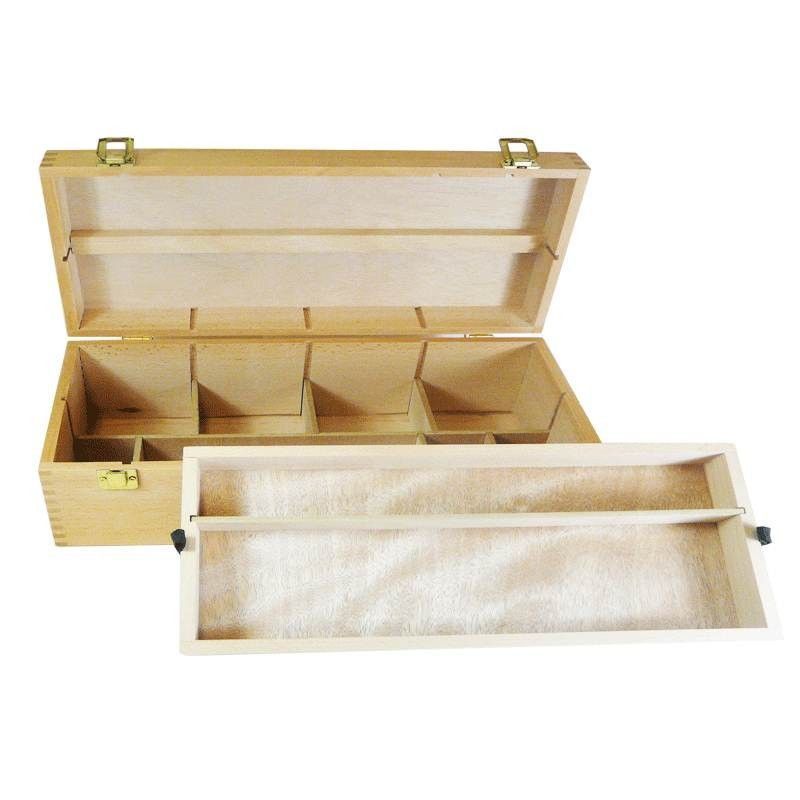Coffret En Bois Clair Verni Et Sculpté à La Main - Intérieur Capitonné, 22x11x11 Cm, Ancien
