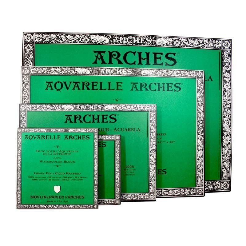 Bloc Aquarelle Arches - 20 Feuilles 26x36 Cm, 300 G/m², Grain Satiné, 100% Coton