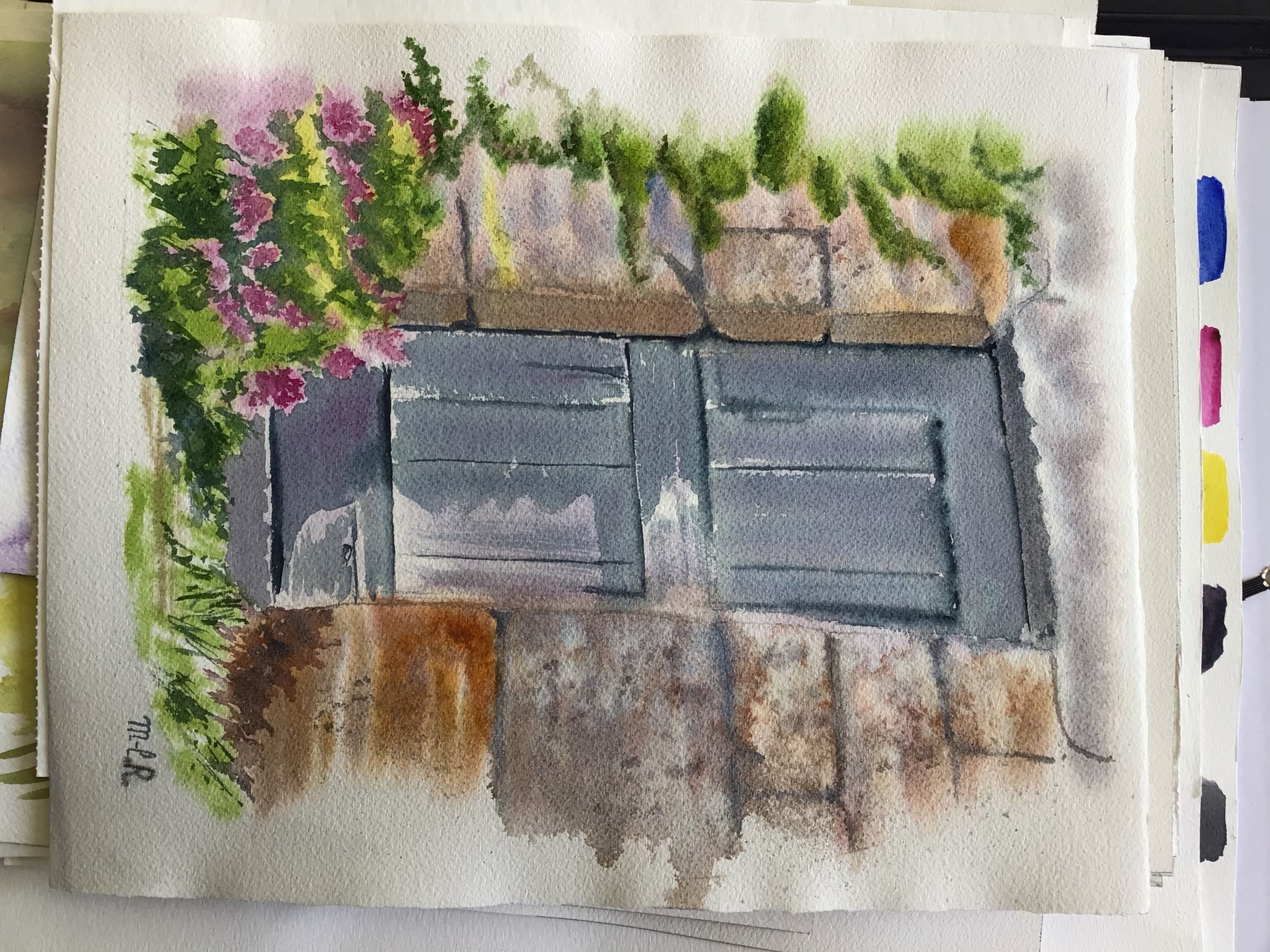 Une vieille porte à l'aquarelle de Marie-line le 04 avril 2021