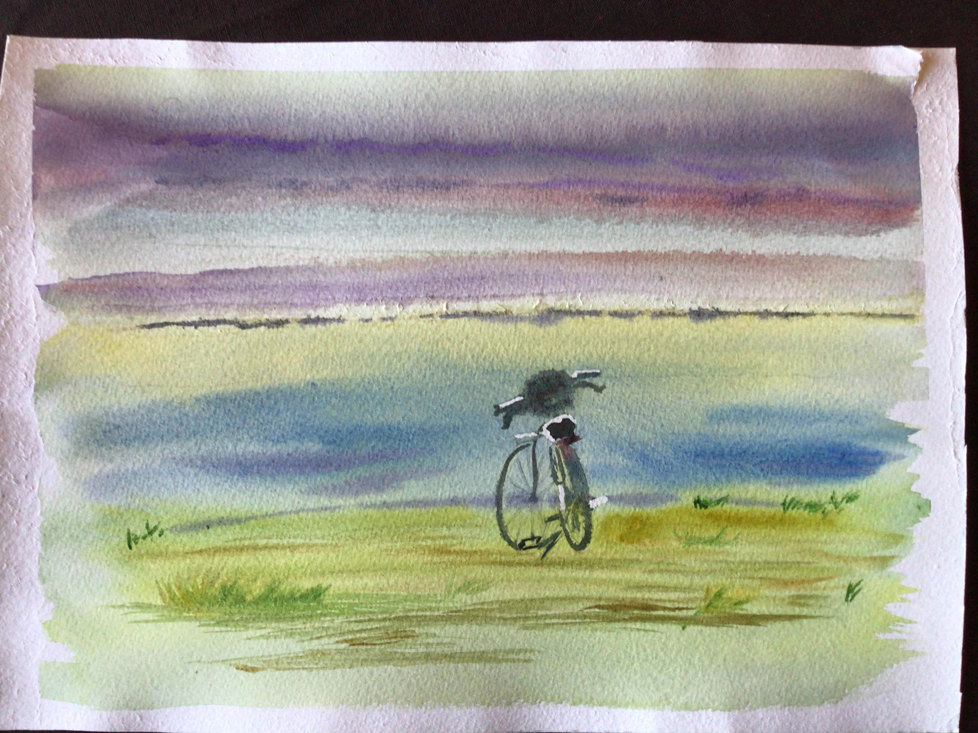 Un vélo abandonné dans un écrin à l'aquarelle de Marie-line le 07 avril 2021