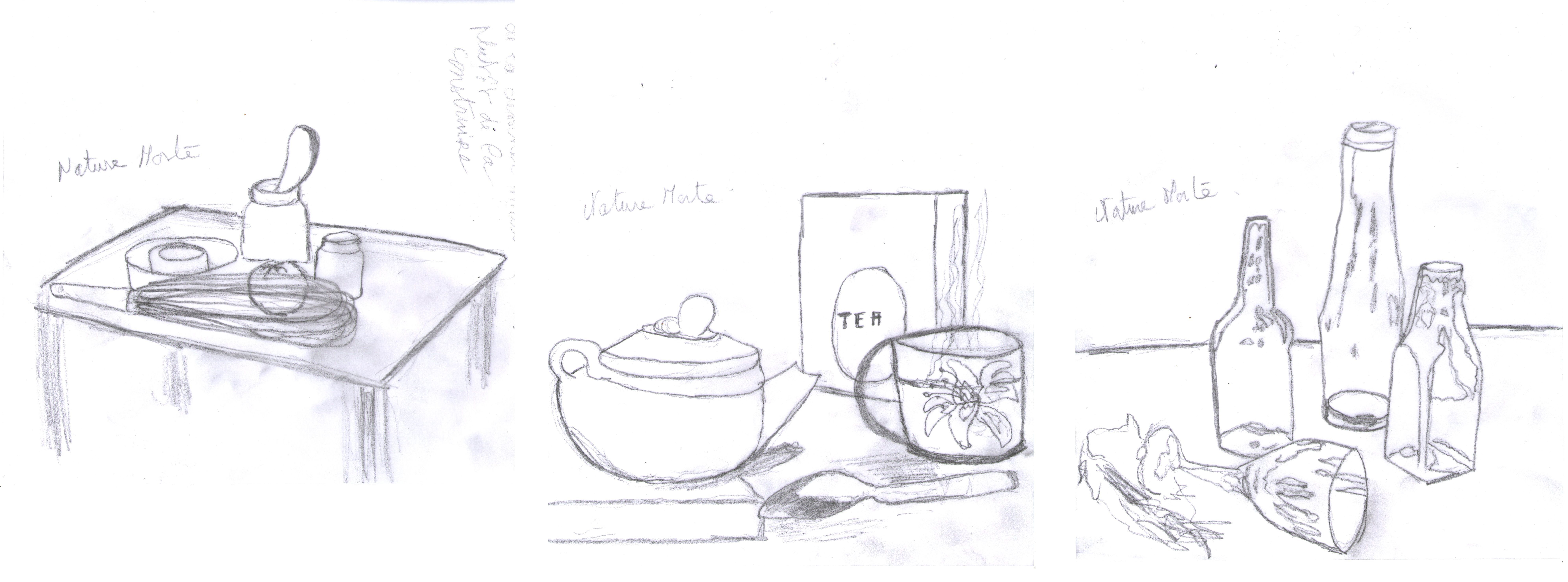 Mise en place d'une nature morte simple en dessin de Marie ange le 13 mai 2021