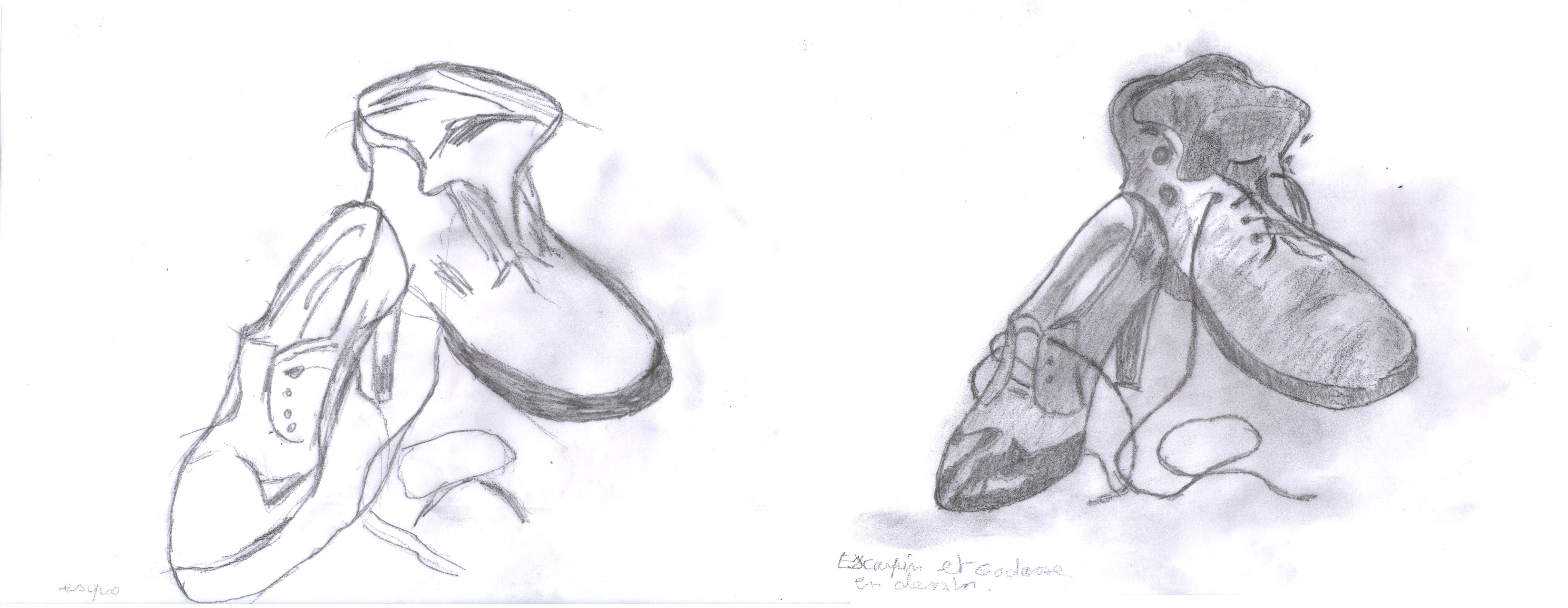 Escarpin et godasse en dessin de Marie ange le 13 mai 2021