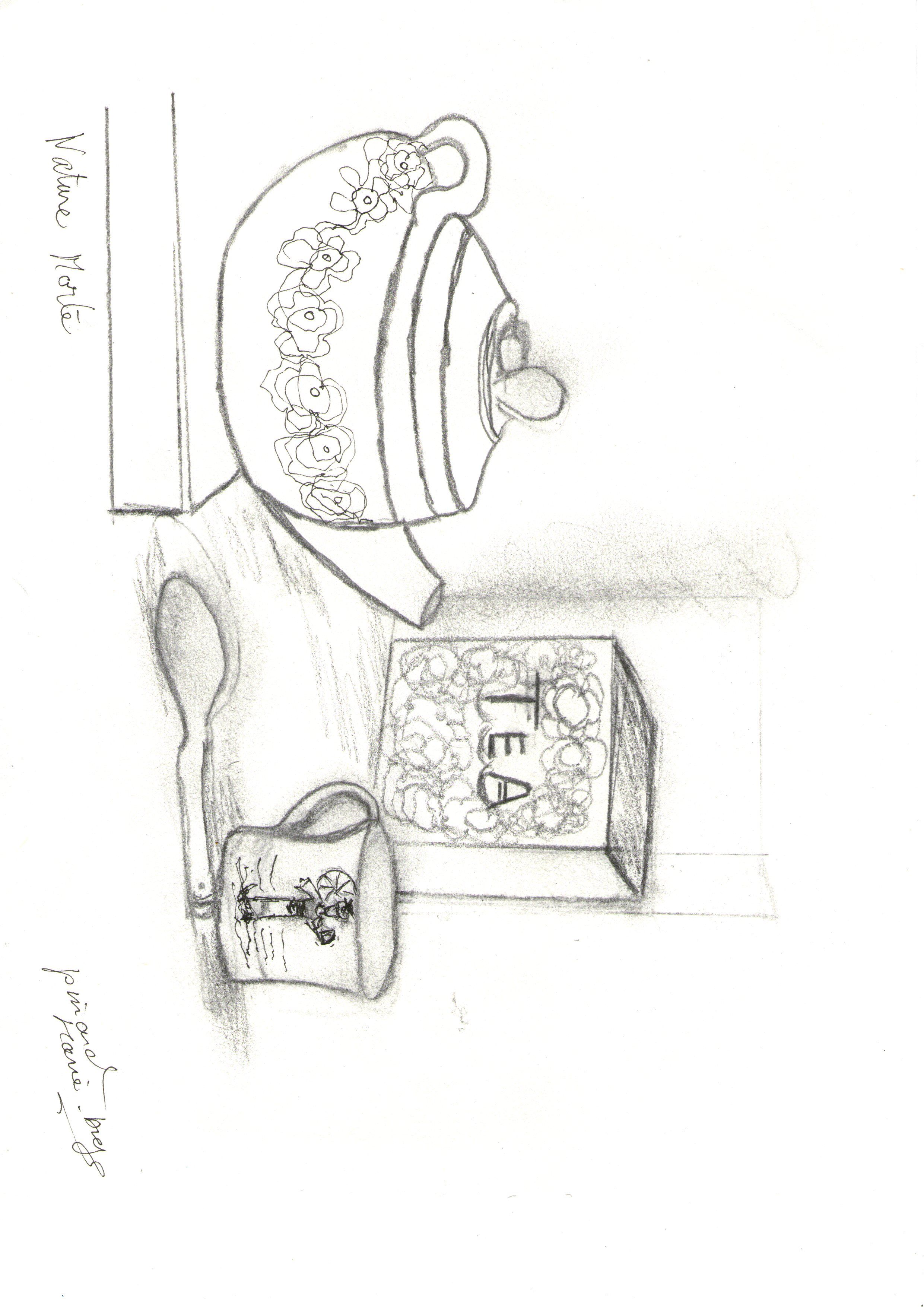 Mise en place d'une nature morte simple en dessin de Marie ange le 17 juillet 2021