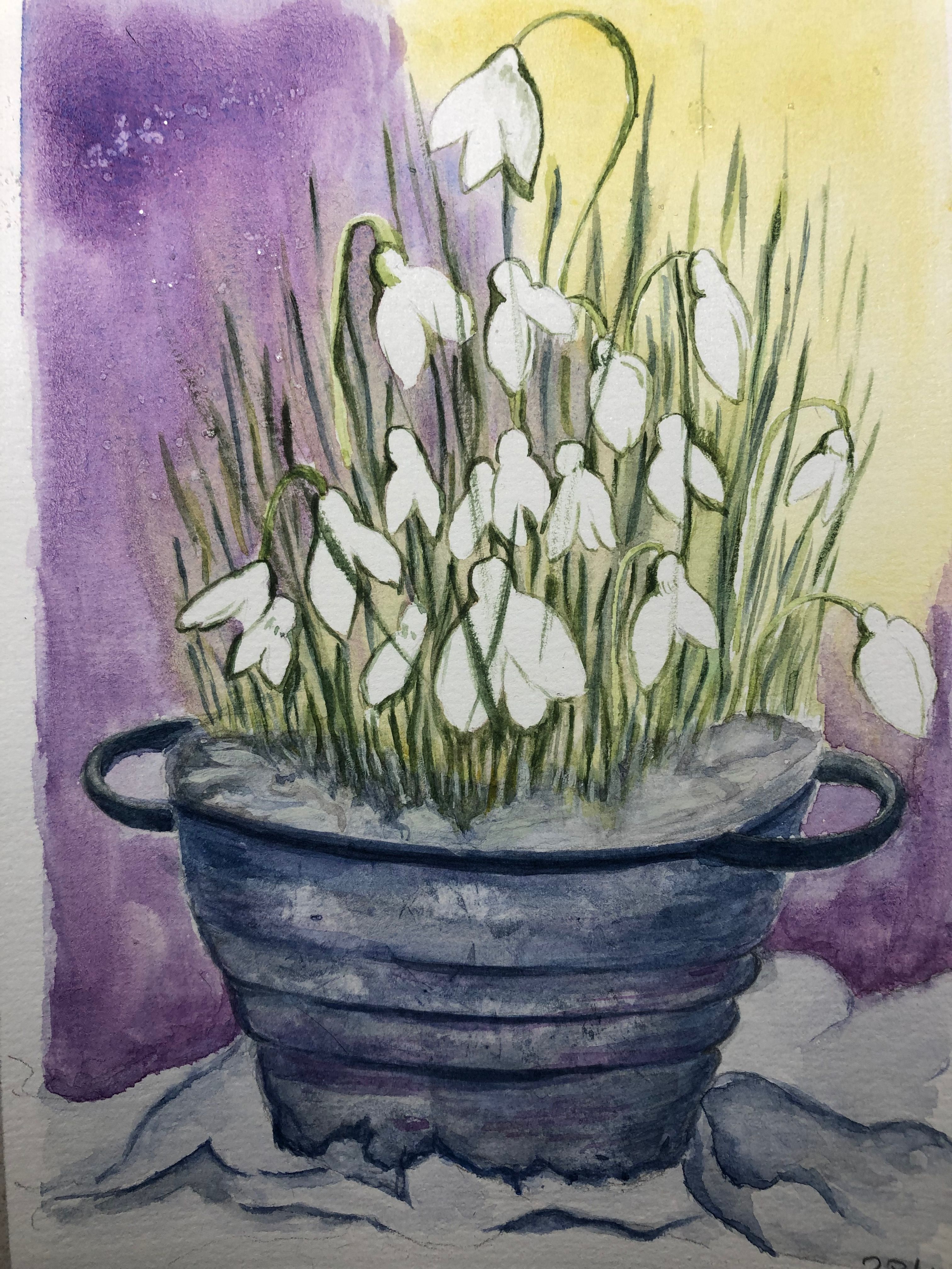 Peindre des Perce-neiges à l'Aquarelle de Christine le 29 décembre 2021