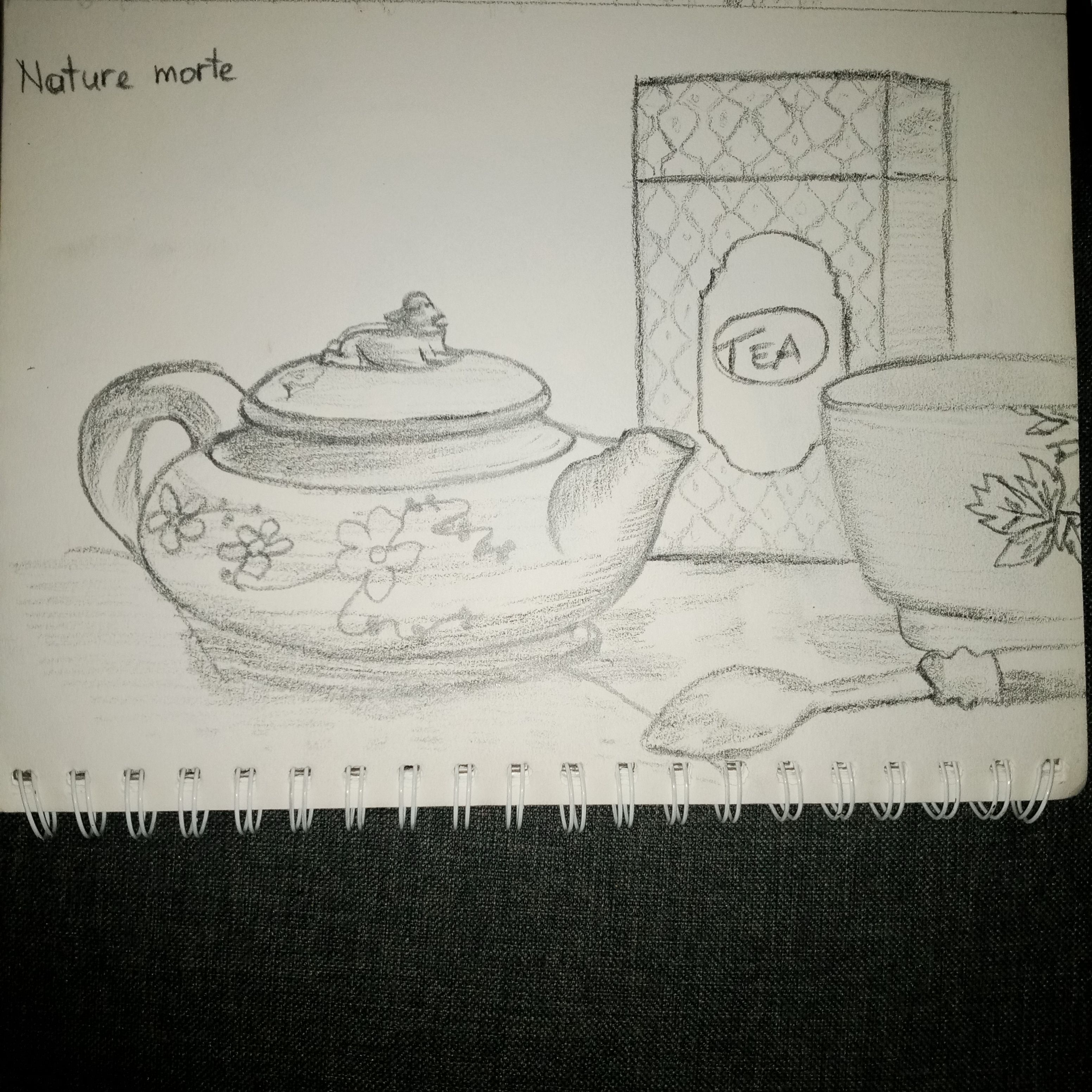 Mise en place d'une nature morte simple en dessin de Jessica le 04 janvier 2022