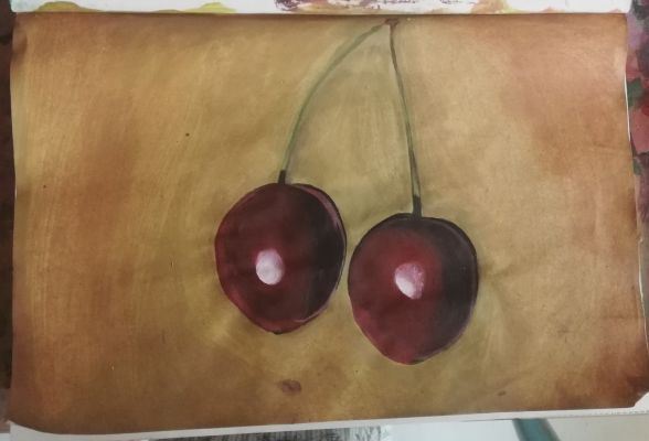 Peindre deux cerises réalistes à l'acrylique de Dina le 06 janvier 2022