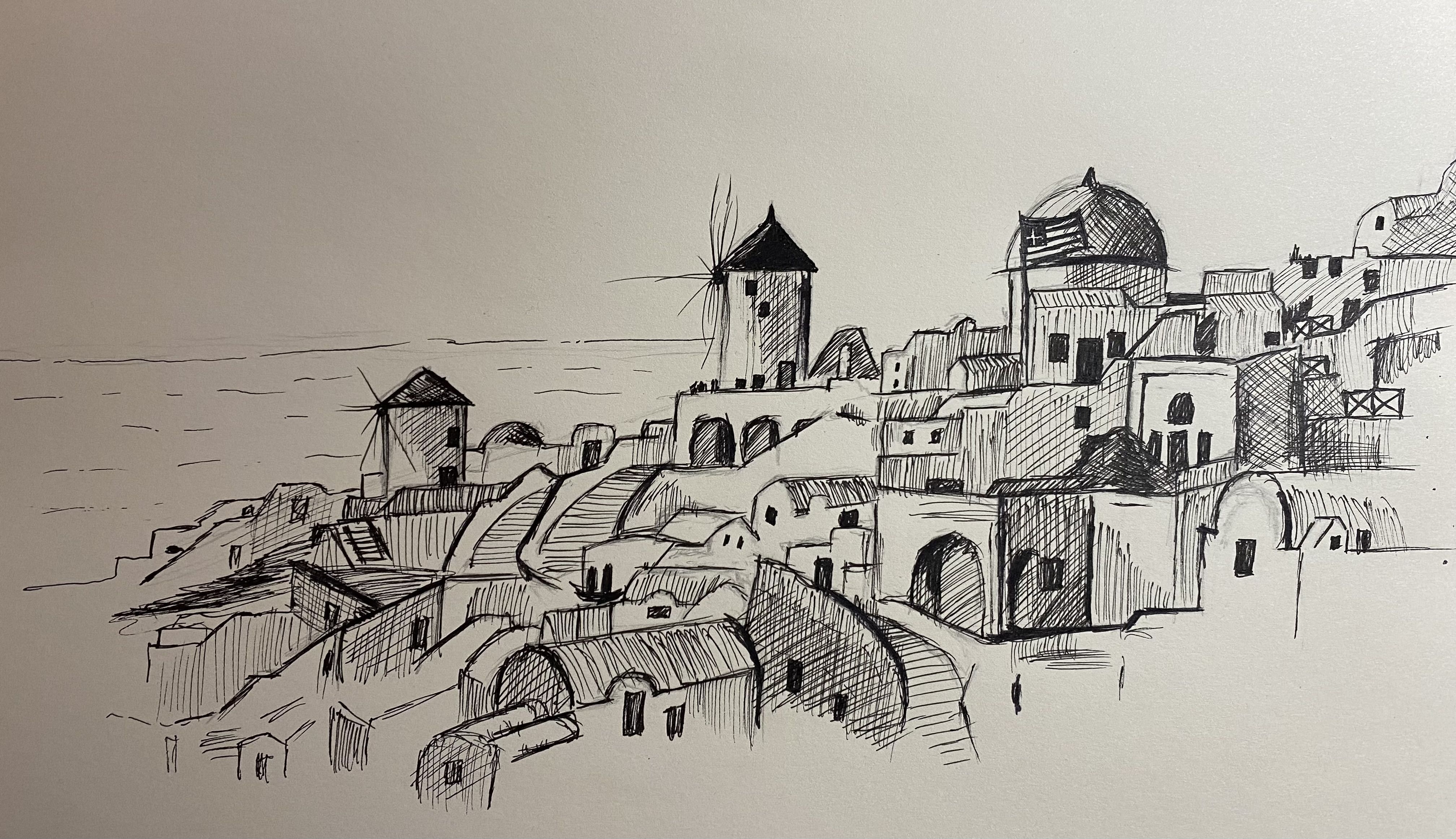 Dessiner un paysage Grec de manière graphique de Kessy le 18 janvier 2022