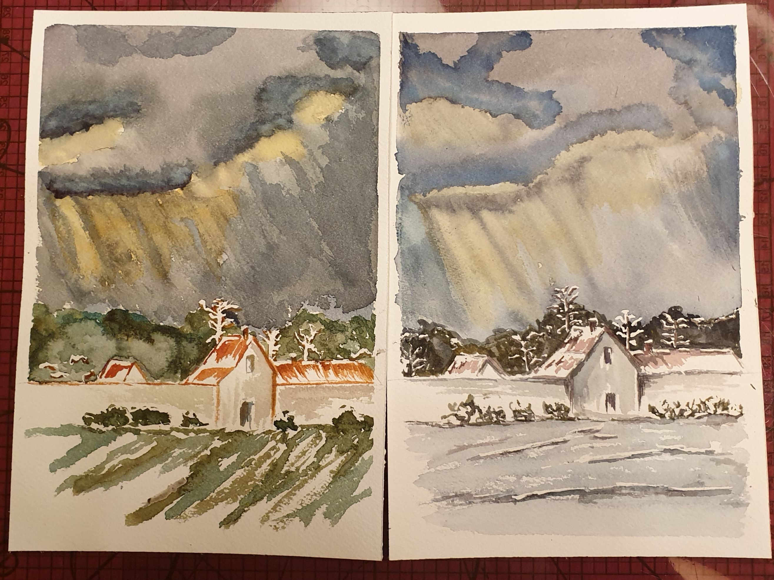 Des ciels changeants à l'Aquarelle : l'Hiver ! de Vinciane le 24 février 2022