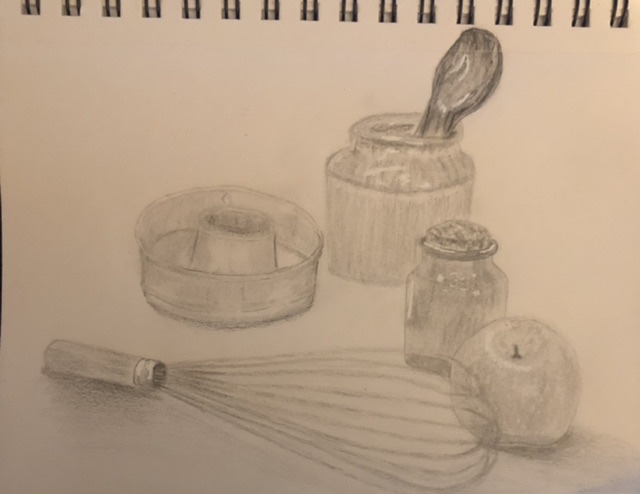 Mise en place d'une nature morte simple en dessin de Jessica le 09 avril 2022