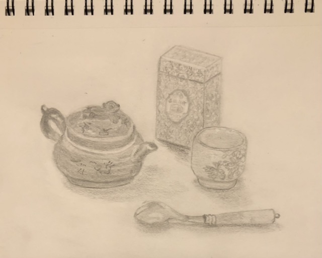Mise en place d'une nature morte simple en dessin de Jessica le 09 avril 2022