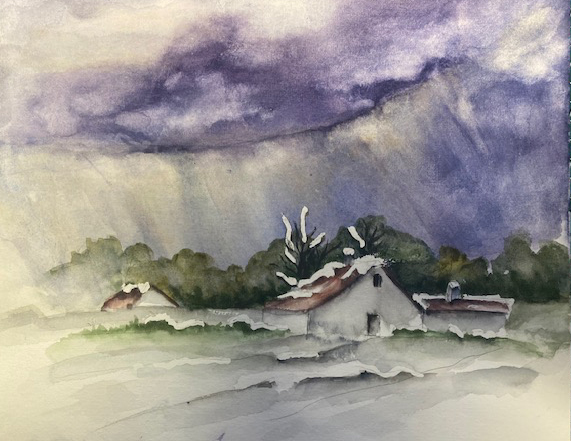 Des ciels changeants à l'Aquarelle : l'Hiver ! de Régine le 03 mai 2022