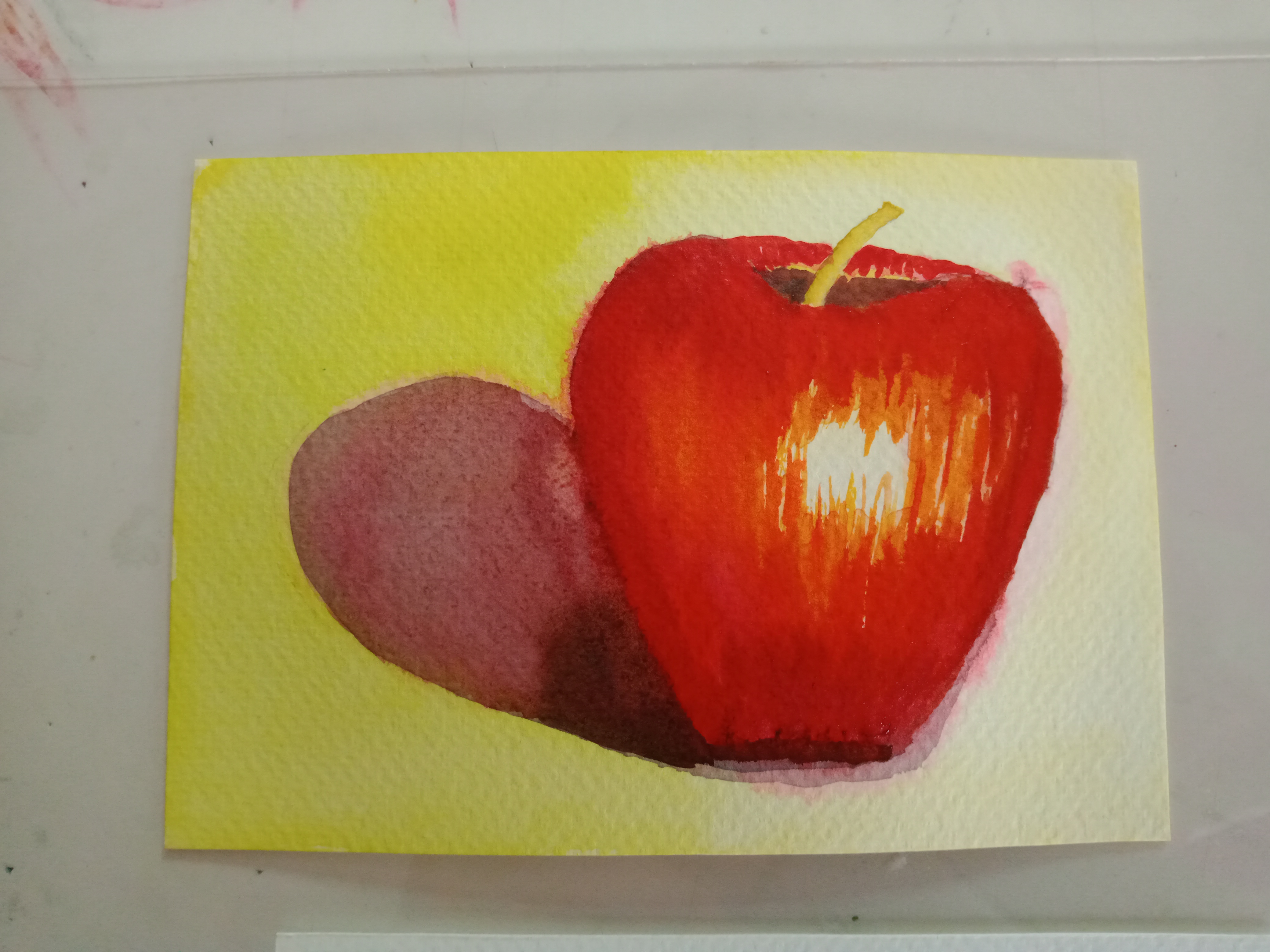 Peindre Une pomme base humide à l'aquarelle de Audrey le 04 mai 2022