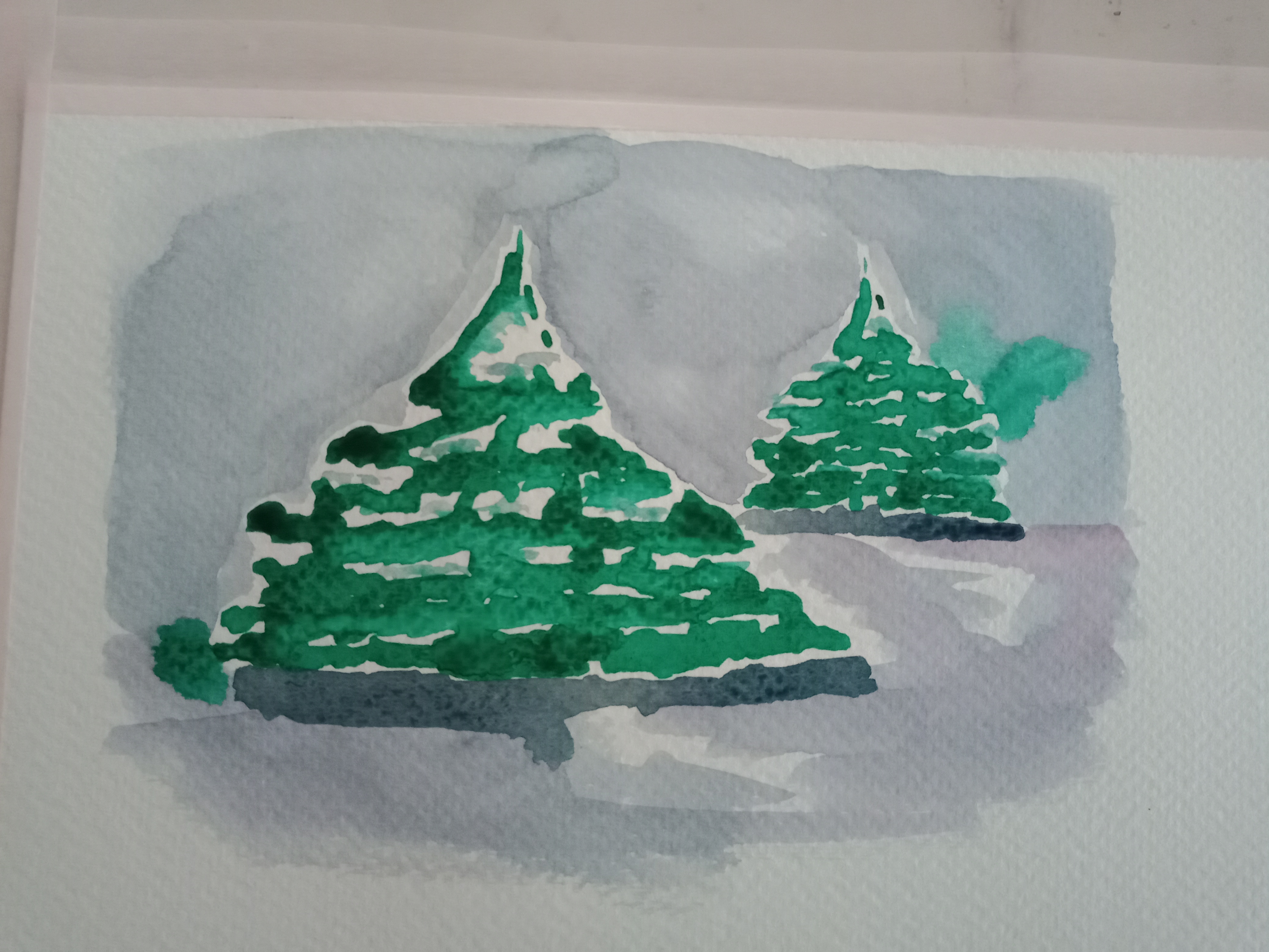 Un sapin sous la neige à l'aquarelle de Audrey le 20 juin 2022