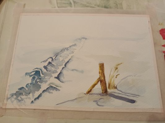 Un chemin dans la neige en Aquarelle de Audrey le 21 juin 2022
