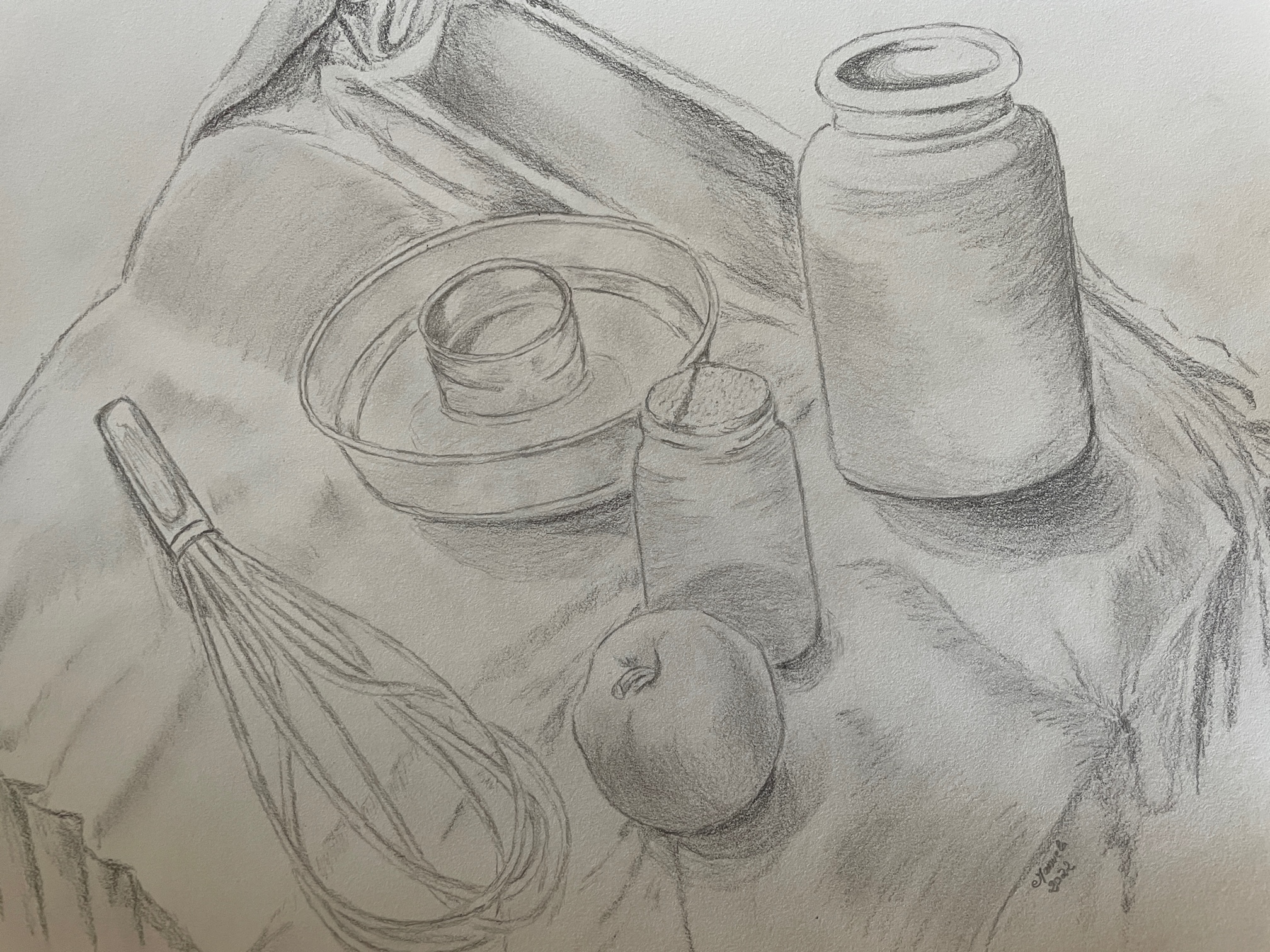 Mise en place d'une nature morte simple en dessin de Manuela le 14 juillet 2022