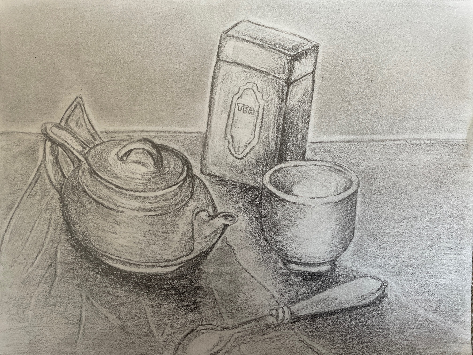 Mise en place d'une nature morte simple en dessin de Manuela le 14 juillet 2022