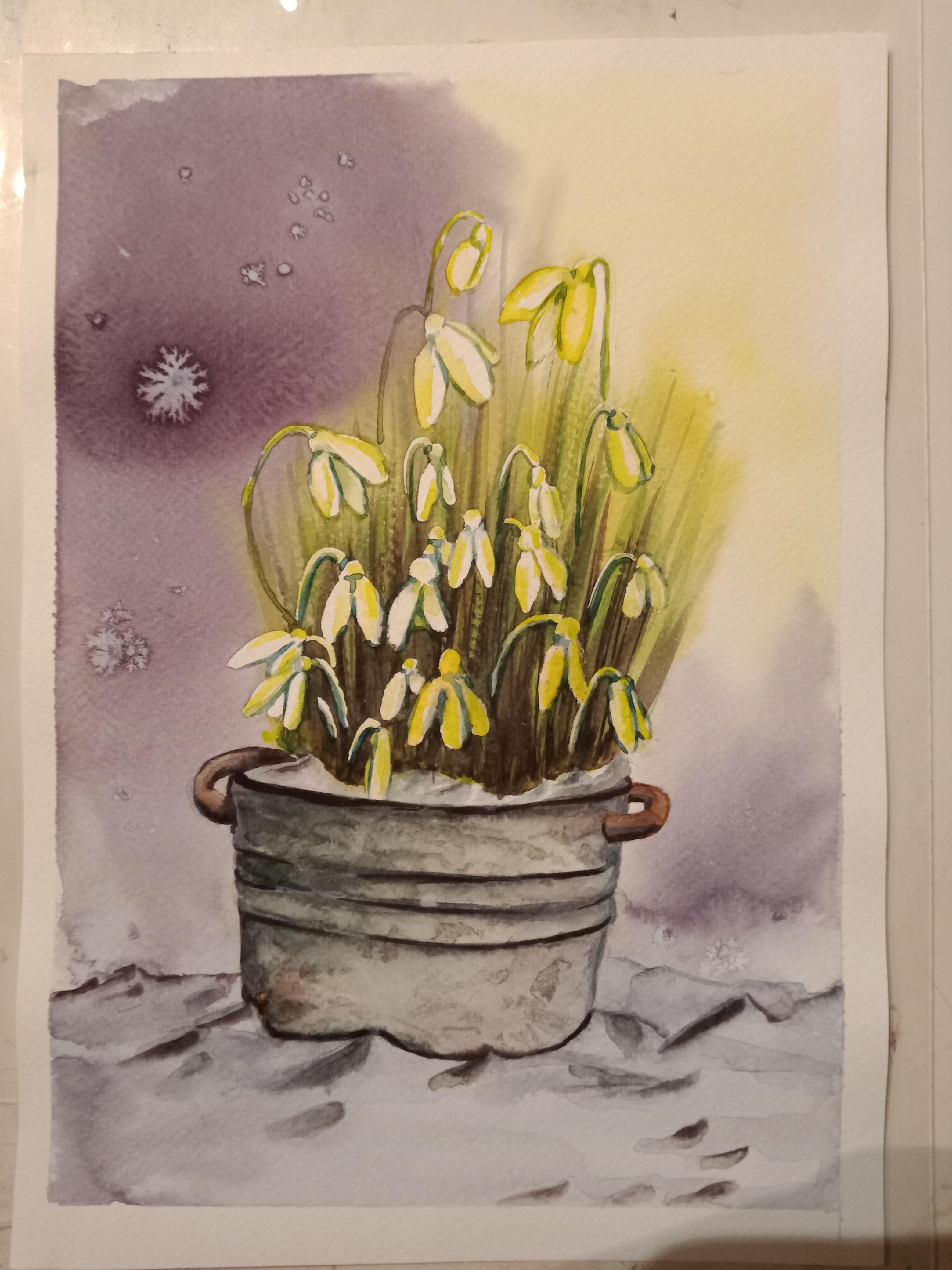Peindre des Perce-neiges à l'Aquarelle de Audrey le 29 juillet 2022