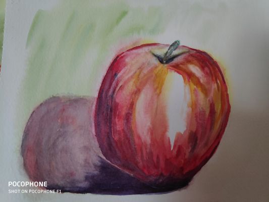 Peindre Une pomme base humide à l'aquarelle de Mireille le 24 septembre 2022