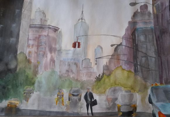 Scène urbaine à l'Aquarelle Episode 06 de Pascale le 07 octobre 2022
