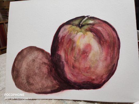 Peindre une pomme sur base sèche à l'aquarelle de Mireille le 11 octobre 2022