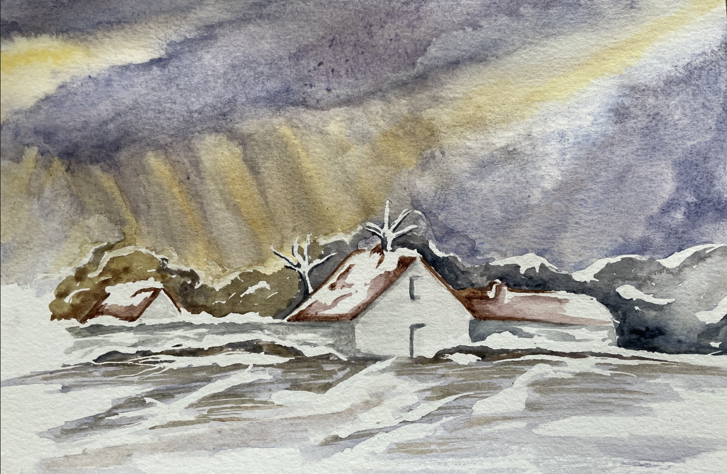 Des ciels changeants à l'Aquarelle : l'Hiver ! de Manuela le 20 octobre 2022