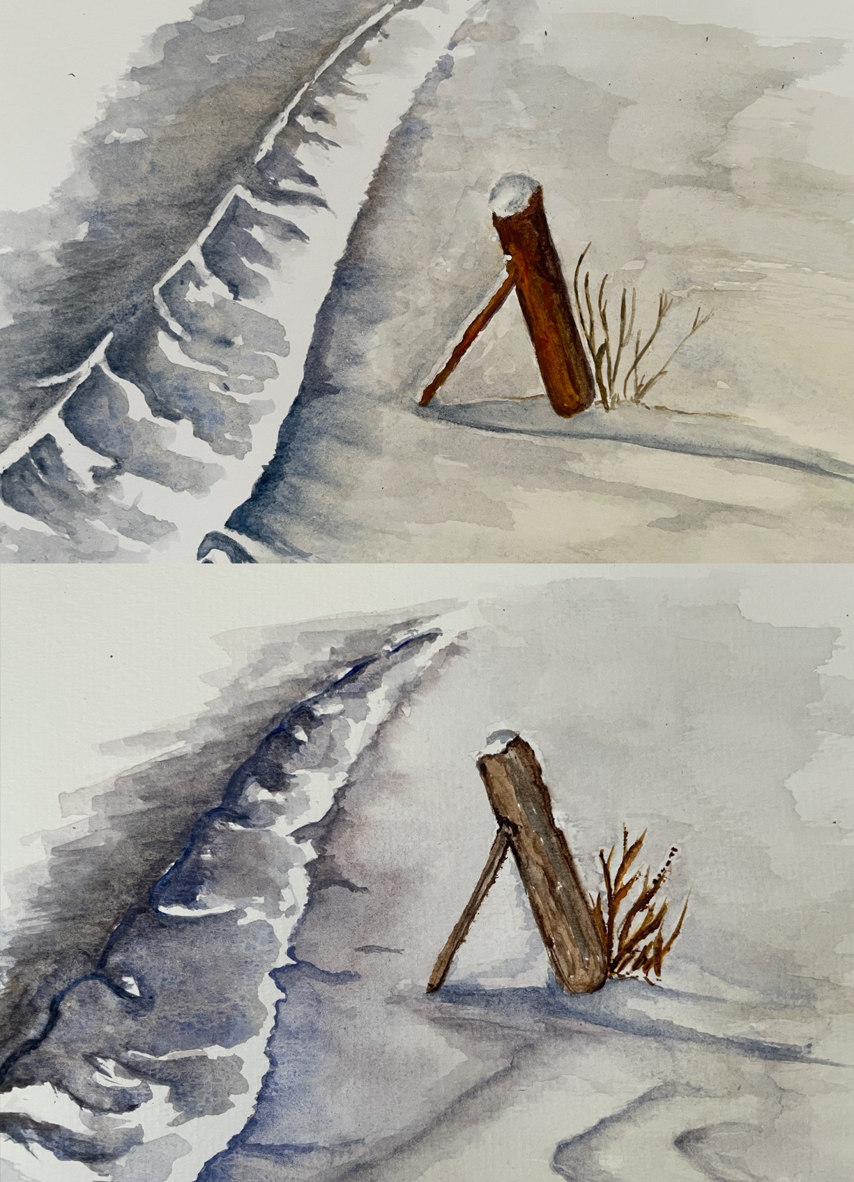 Un chemin dans la neige en Aquarelle de Manuela le 25 octobre 2022