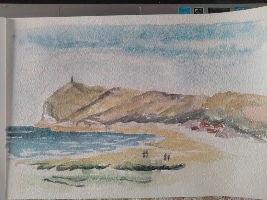Carnet de Voyage : Aquarelle sur une plage du Nord de Sylvie le 29 octobre 2022