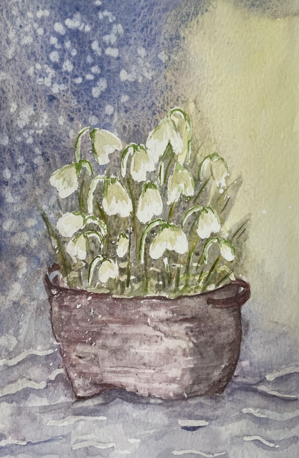 Peindre des Perce-neiges à l'Aquarelle de Manuela le 08 novembre 2022