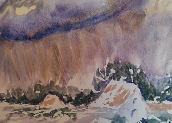 Des ciels changeants à l'Aquarelle : l'Hiver ! de Mireille le 11 novembre 2022