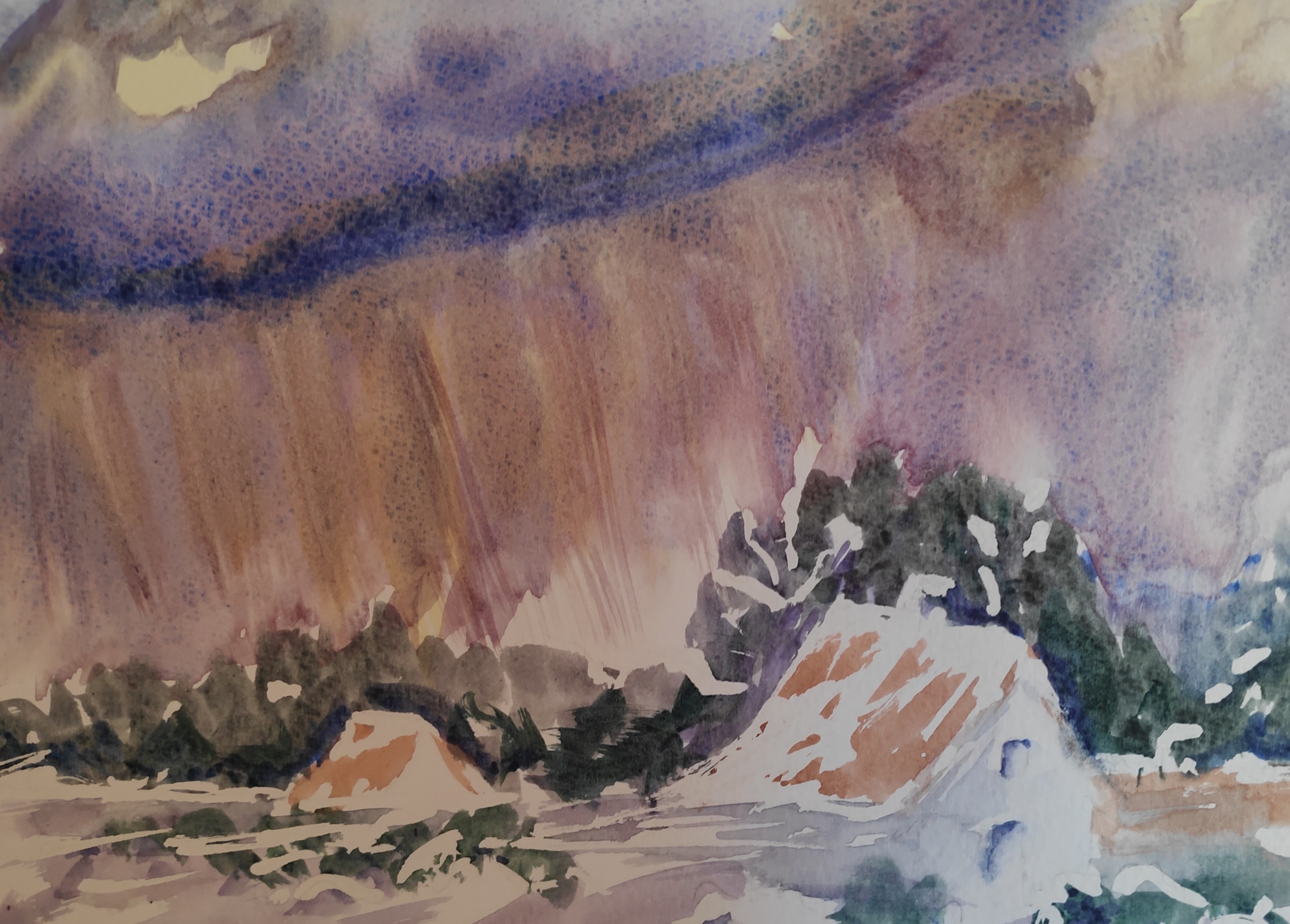 Des ciels changeants à l'Aquarelle : l'Hiver ! de Mireille le 11 novembre 2022