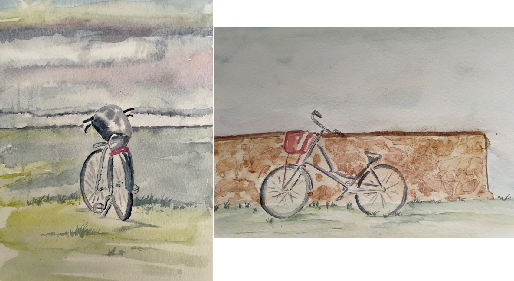 Un vélo abandonné dans un écrin à l'aquarelle de Manuela le 18 novembre 2022