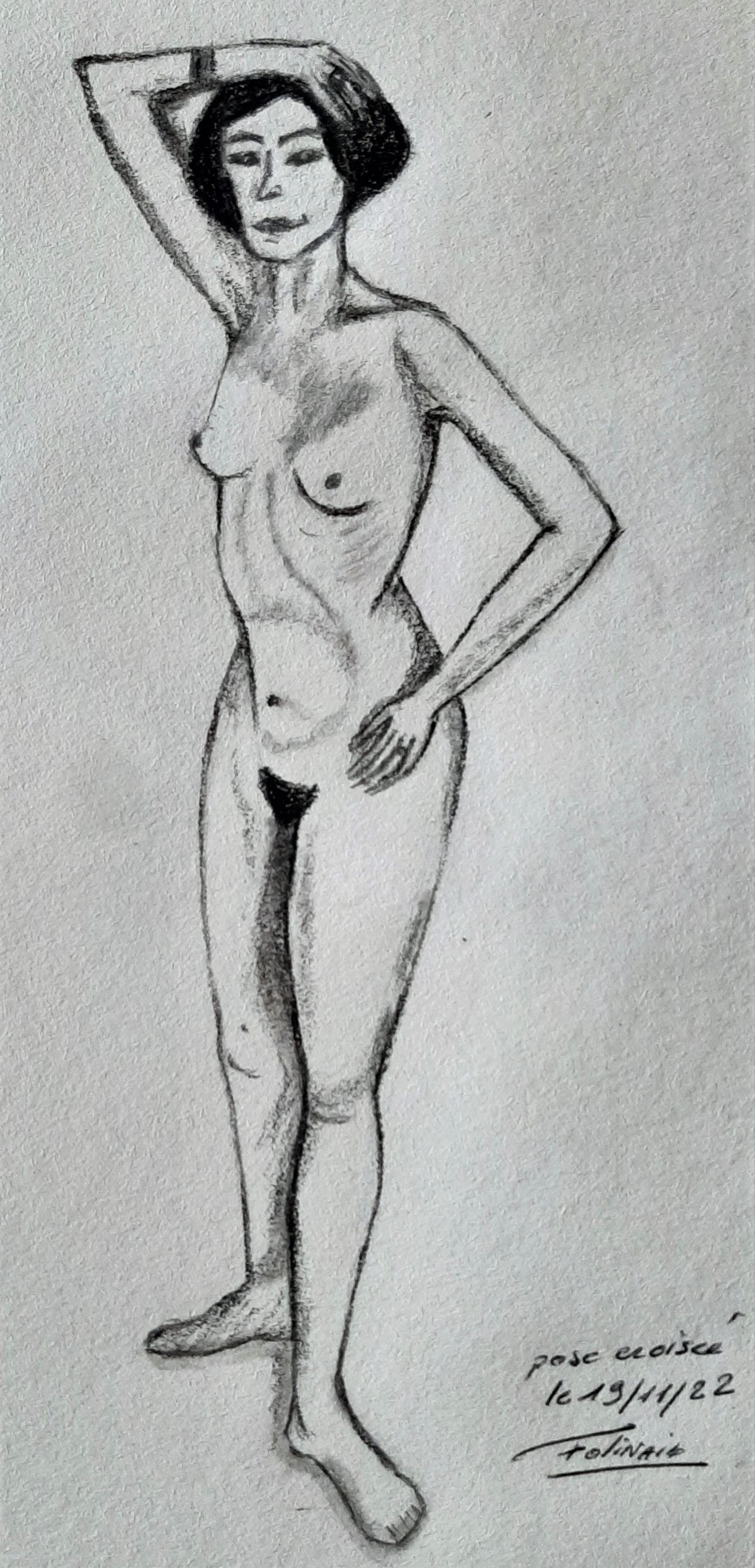 Dessin en valeurs pose debout de Janick le 21 novembre 2022