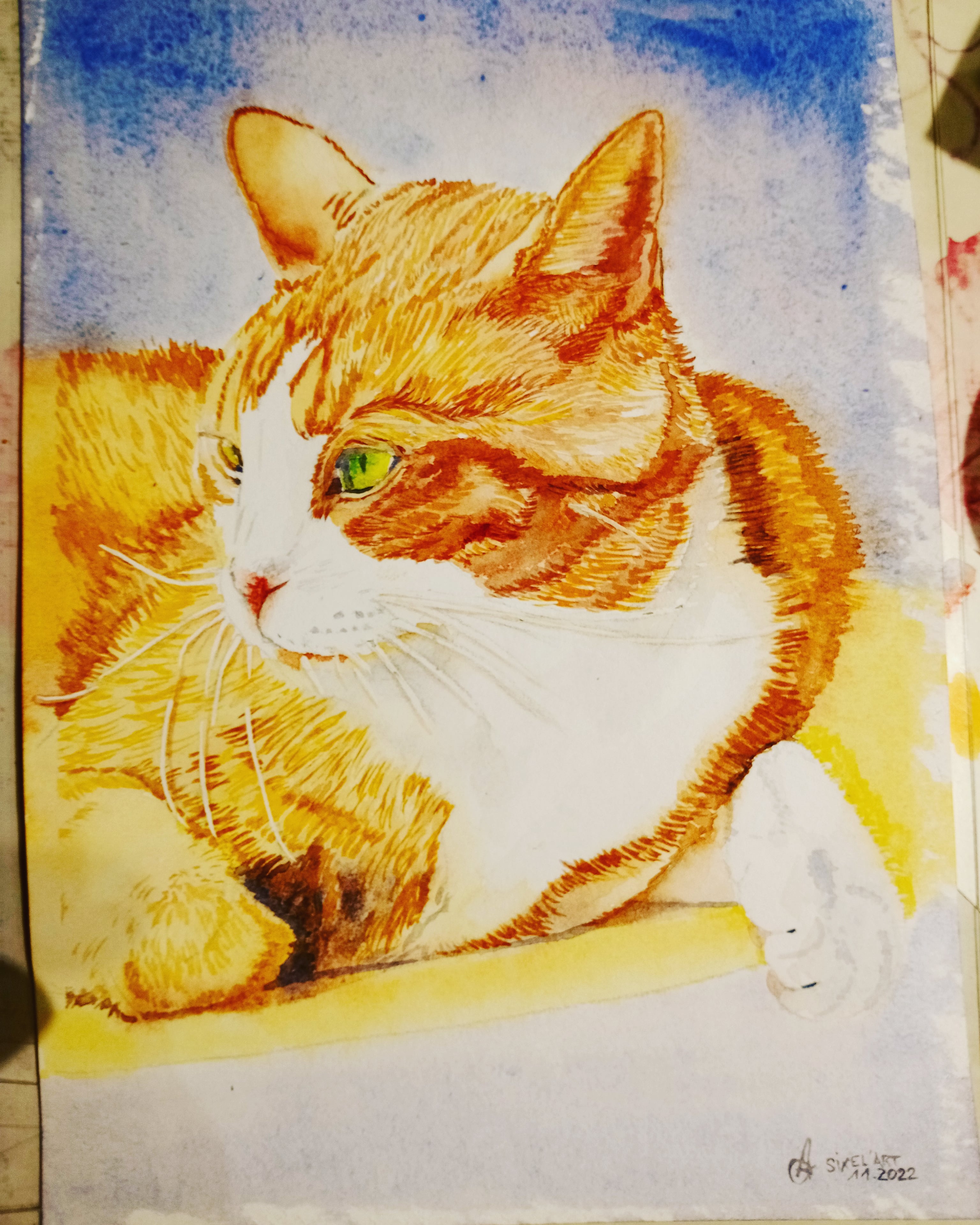 Un chat à l'aquarelle de Audrey le 26 novembre 2022