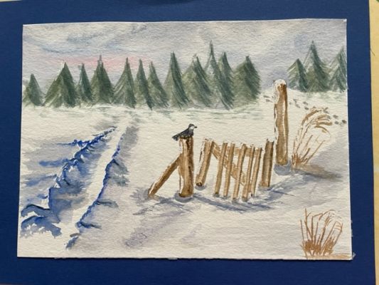 Un chemin dans la neige en Aquarelle de Josiane le 30 janvier 2023
