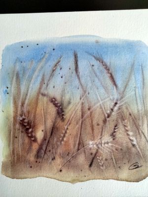 Aquarelle au bord du champ de Sylvie le 01 février 2023