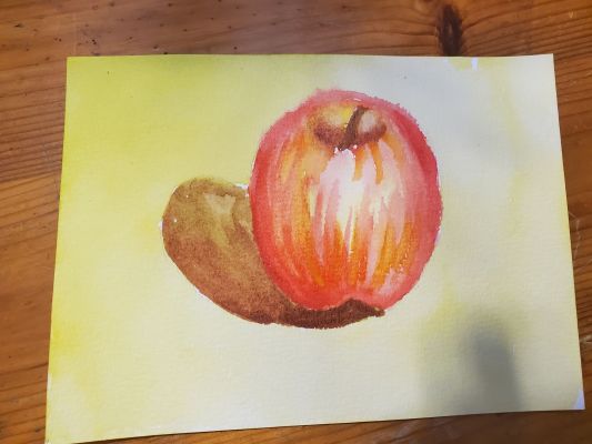 Peindre Une pomme base humide à l'aquarelle de Nathalie le 03 février 2023