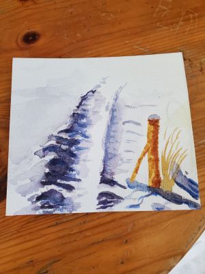 Un chemin dans la neige en Aquarelle de Nathalie le 14 février 2023
