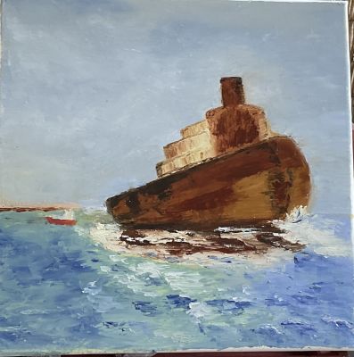 Un paquebot au port à l'huile au couteau de Sylvie le 15 février 2023