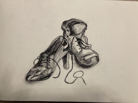 Escarpin et godasse en dessin de Carla le 17 février 2023