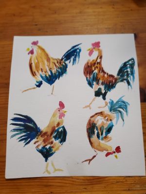 Un coq à l'aquarelle dans tous ses états de Nathalie le 22 février 2023