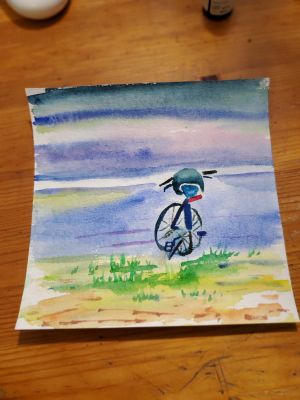 Un vélo abandonné dans un écrin à l'aquarelle de Nathalie le 22 février 2023