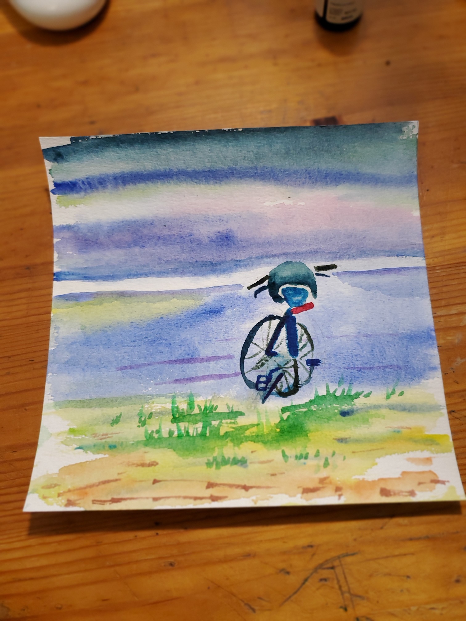 Un vélo abandonné dans un écrin à l'aquarelle de Nathalie le 22 février 2023
