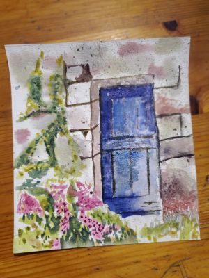 Une vieille porte à l'aquarelle de Nathalie le 22 février 2023