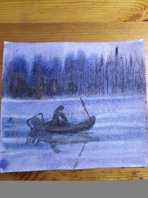 Une barque dans la brume à l'aquarelle de Nathalie le 28 février 2023