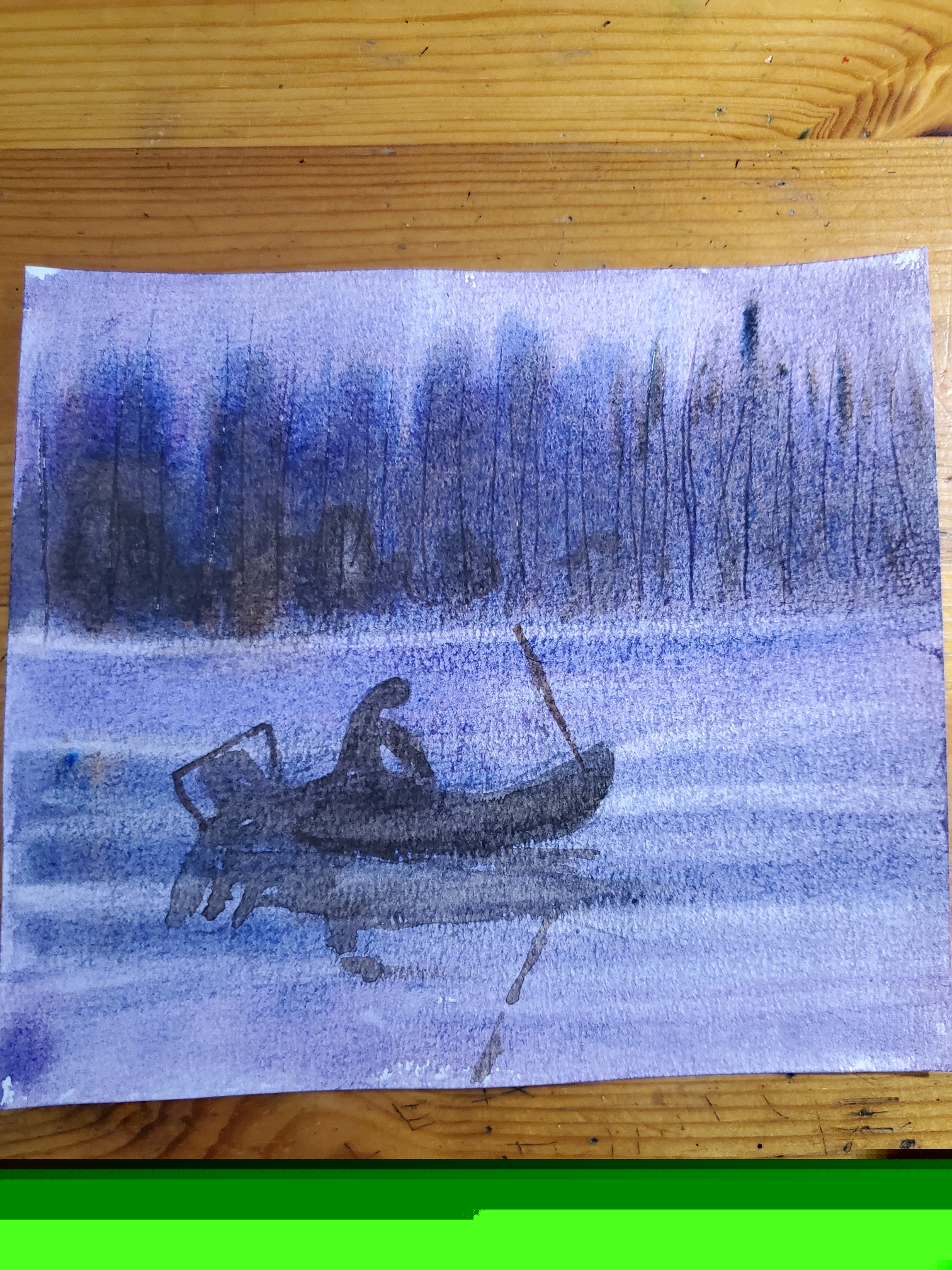 Une barque dans la brume à l'aquarelle de Nathalie le 28 février 2023