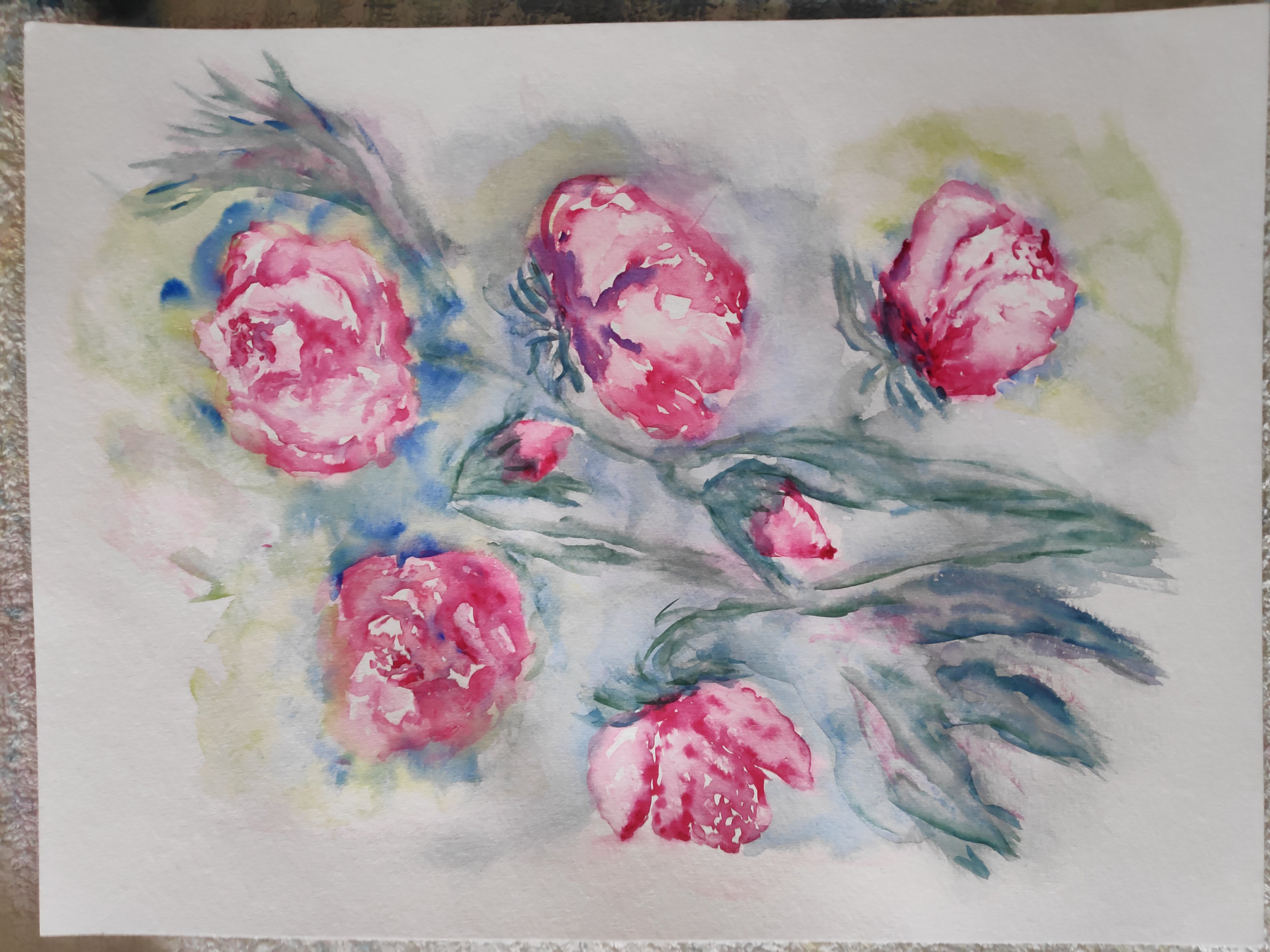 Un bouquet de roses à l'Aquarelle de Mireille le 09 mars 2023
