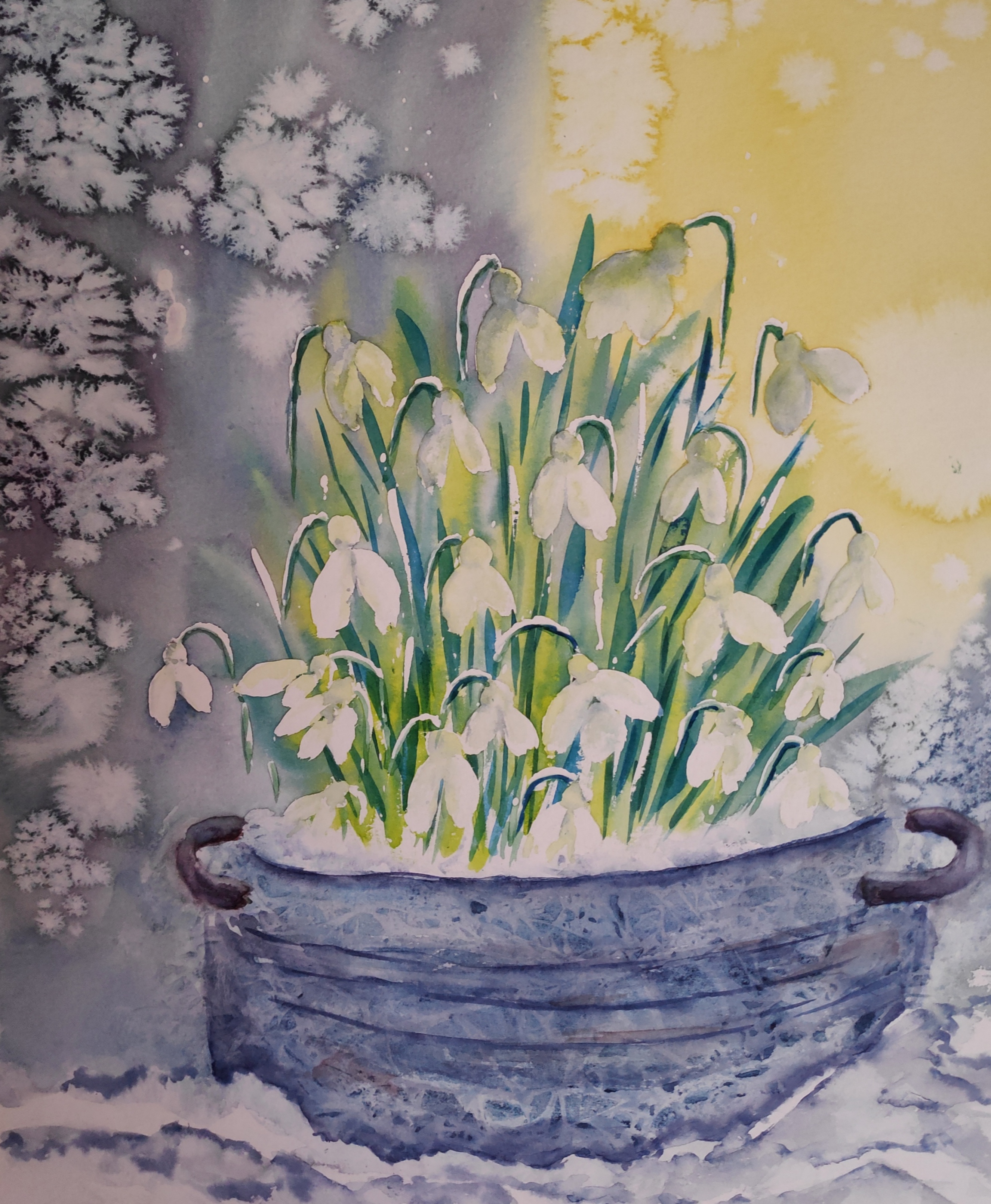 Peindre des Perce-neiges à l'Aquarelle de Mireille le 14 mars 2023