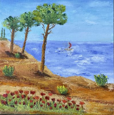 Des pins parasol en Provence à l'huile au couteau de Sylvie le 17 avril 2023