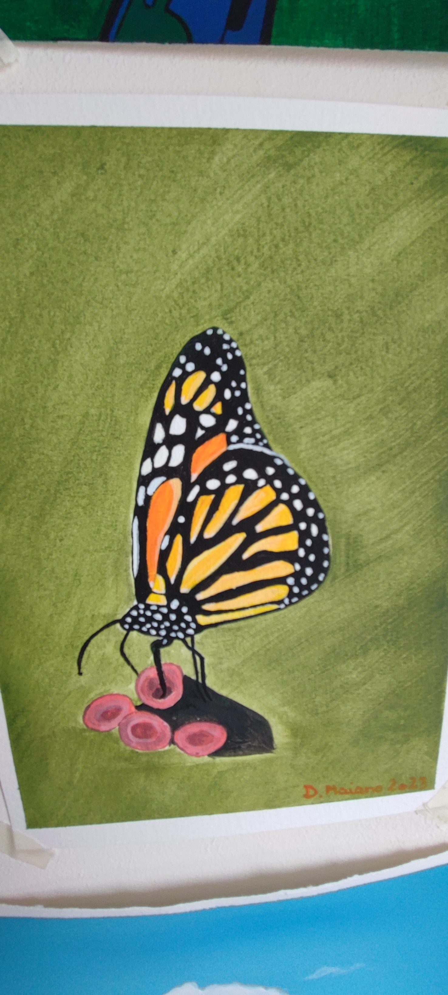 Un Papillon à l'Acrylique sur Châssis rond de Danièle  le 21 avril 2023